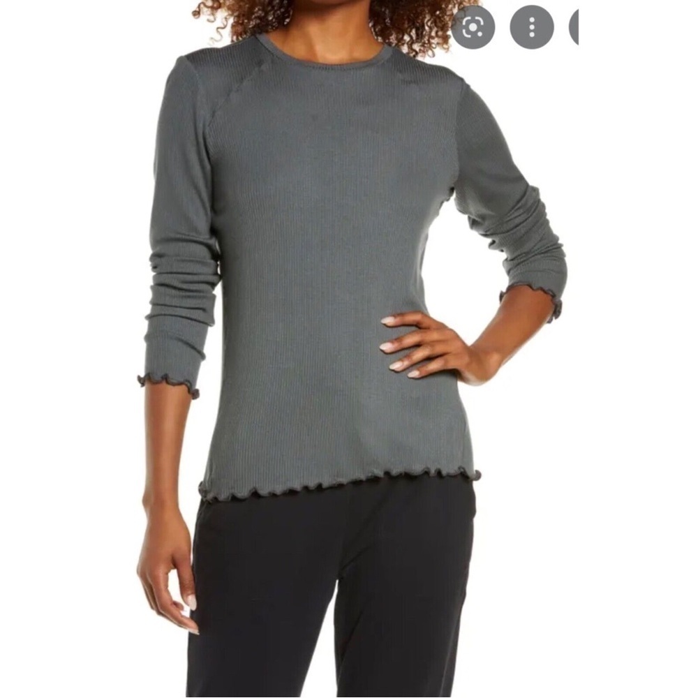 NWOT Zella Lettuce Edge long sleeve ribbed top asphalt grey forged t-shirt S new